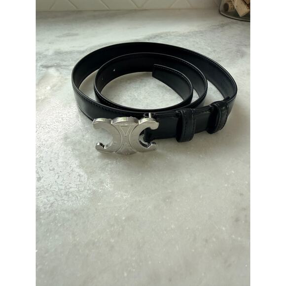 Celine Triomphe Belt 25MM IN Taurillon Leather Black/Silver 85 main image 4